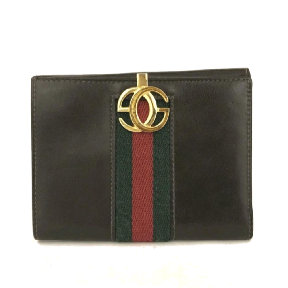 GUCCI Sherry line GG Logo Leather Bifold Wallet Brown